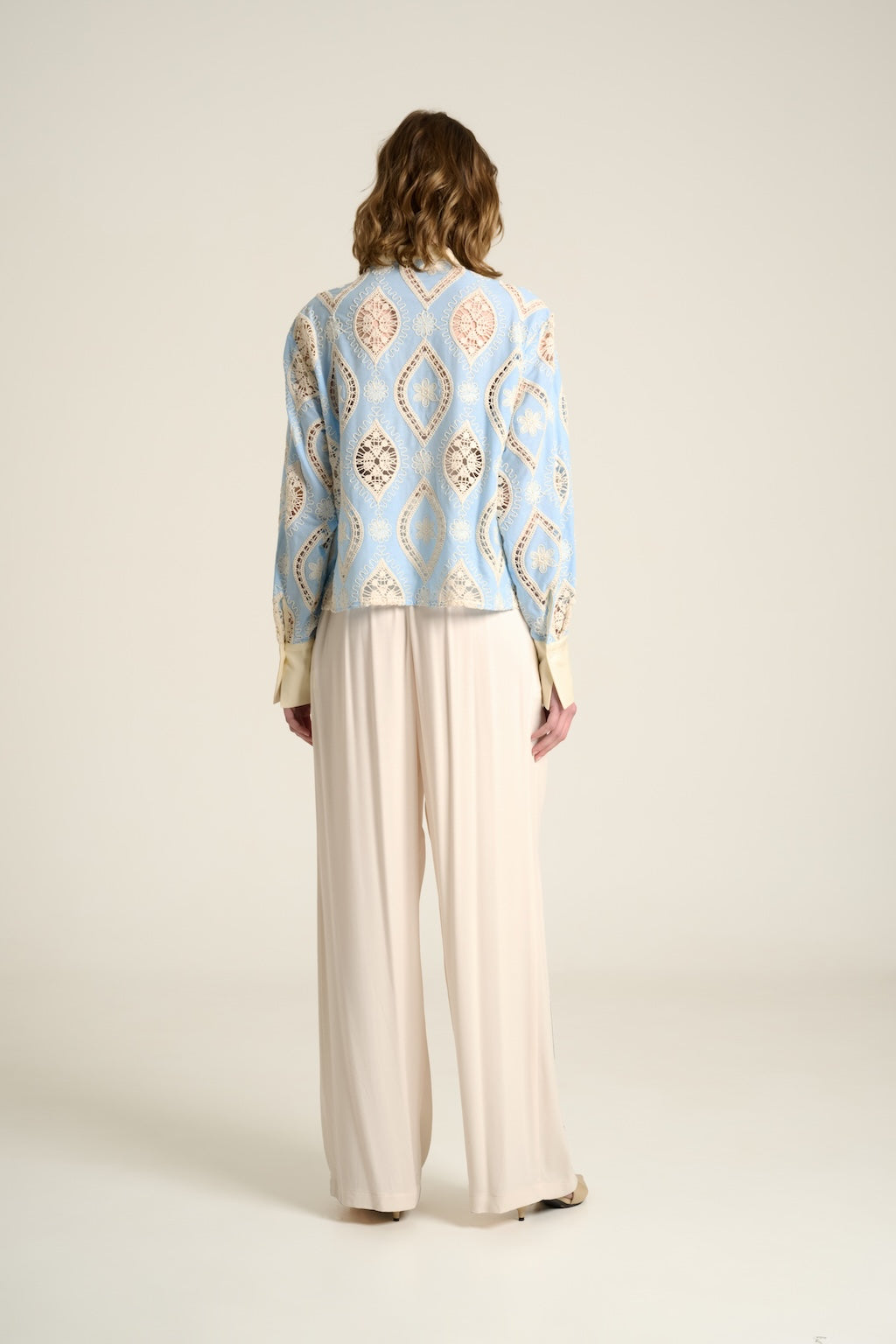 Pleats Shirt Ricamata Cielo