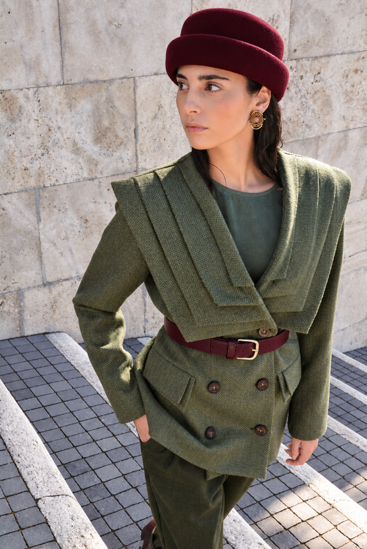 Pleats Blazer Green