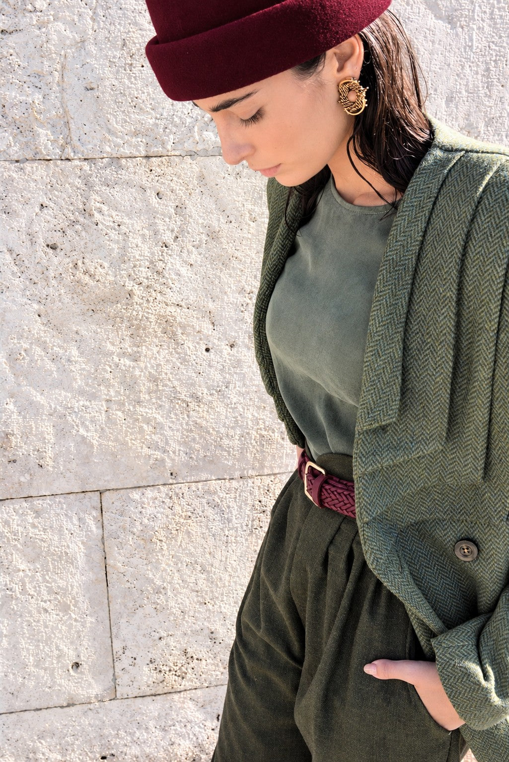 Pleats Blazer Green