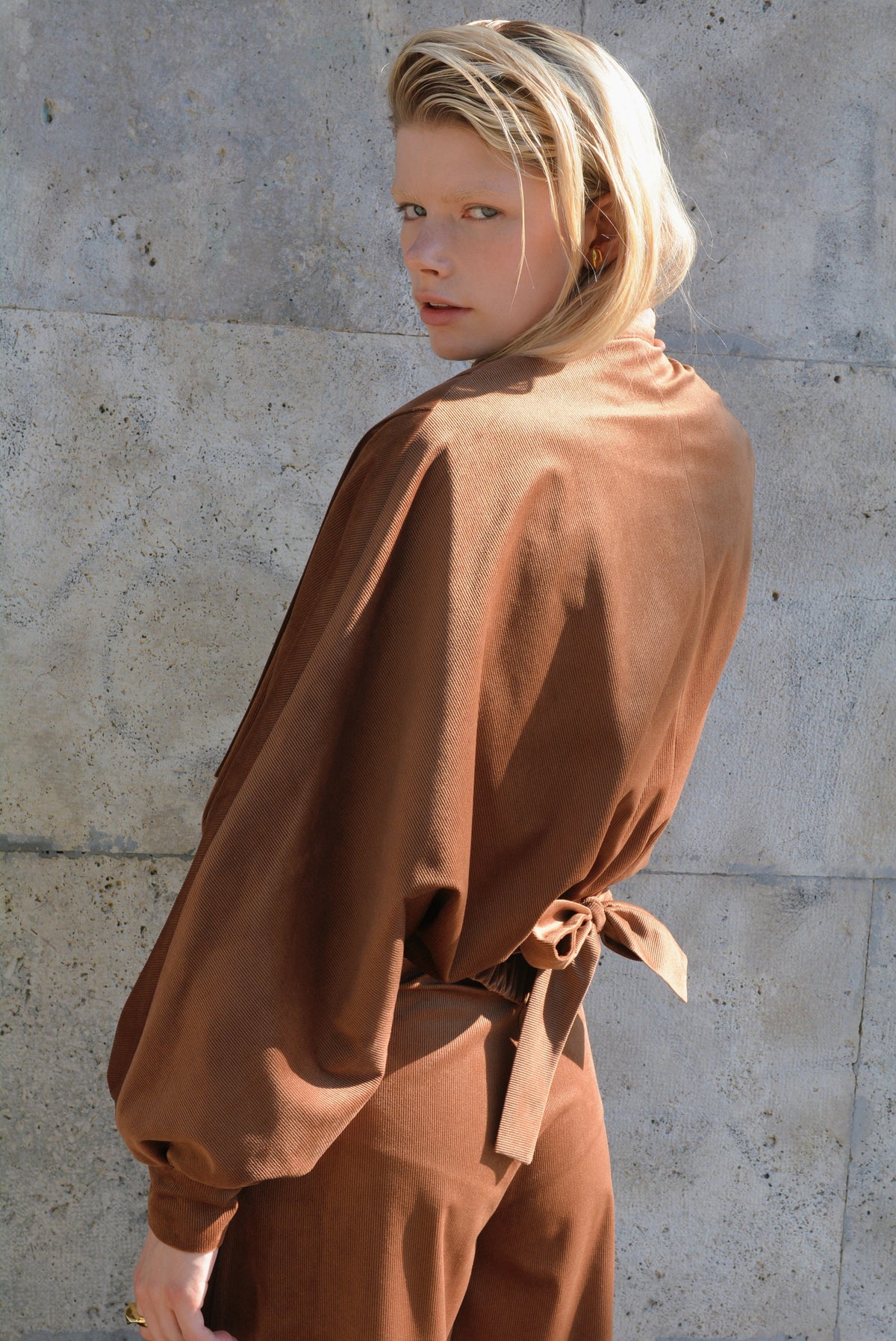 Pleats Bomber Velvet Cognac