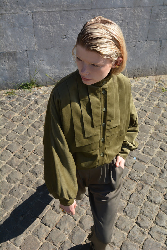 PleatsBomber Velvet Oliva