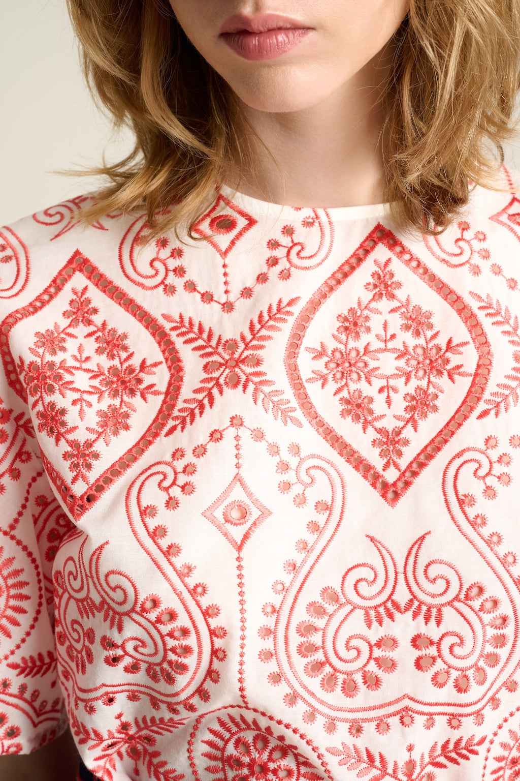 Blusa Sangallo Ricamo Rosso