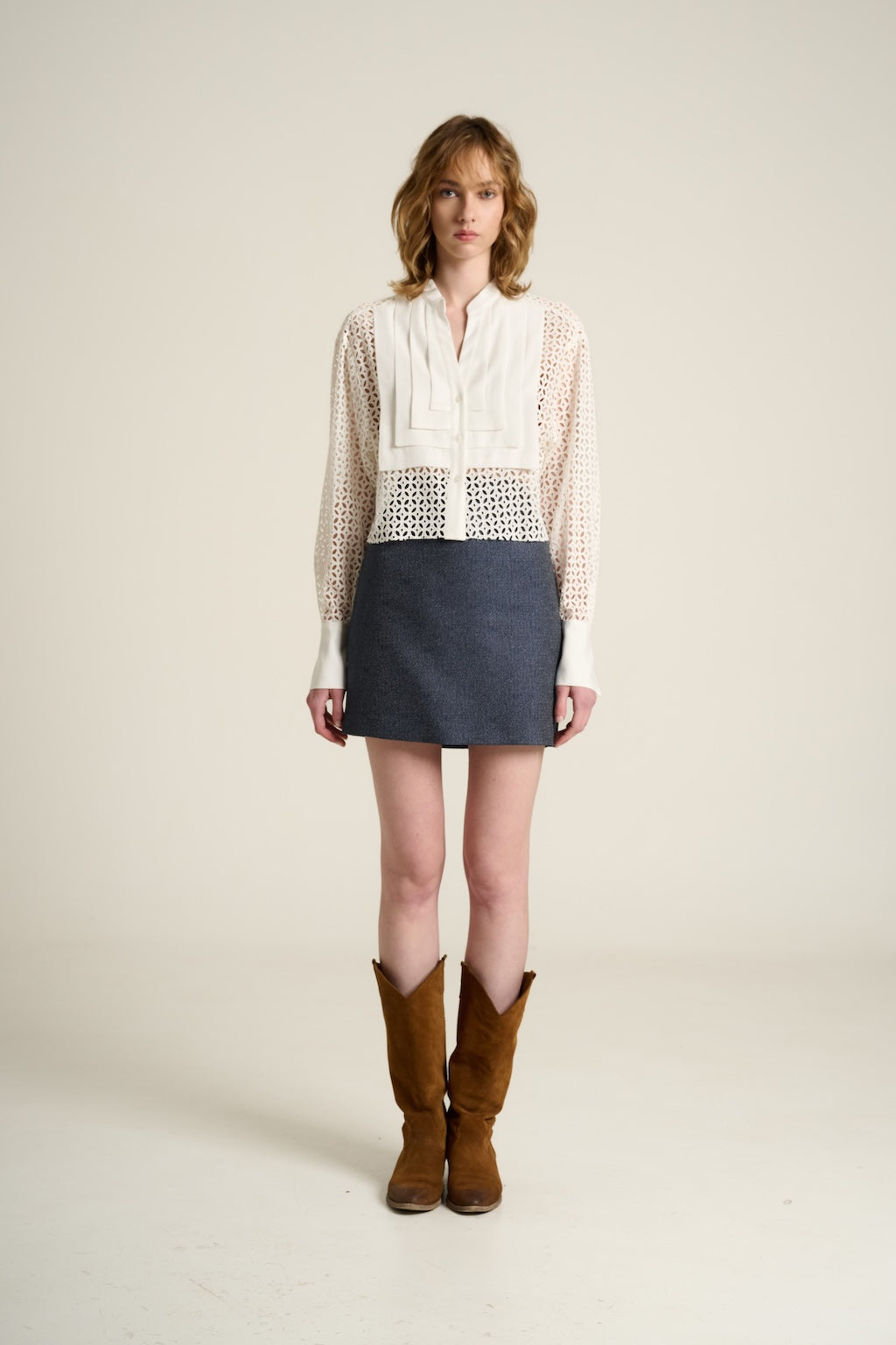 Crop Pleats Shirt Sangallo
