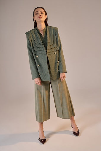 Green Pleats Blazer