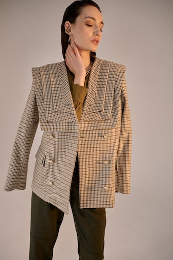 Pied-de-poule Pleats Blazer