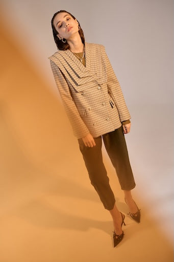 Pied-de-poule Pleats Blazer