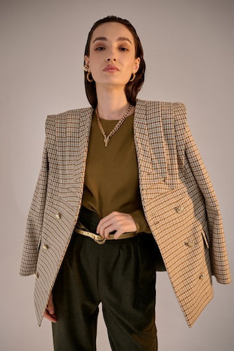 Pied-de-poule Pleats Blazer