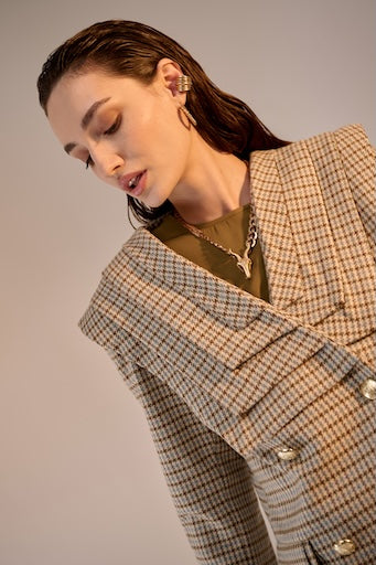 Pied-de-poule Pleats Blazer