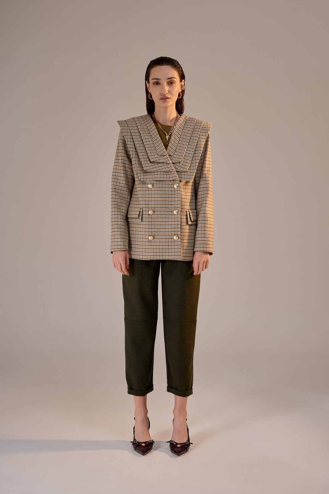 Pied-de-poule Pleats Blazer