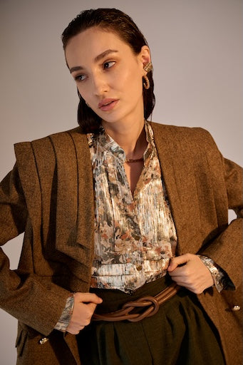 Pleats Shirt Gold Patterned