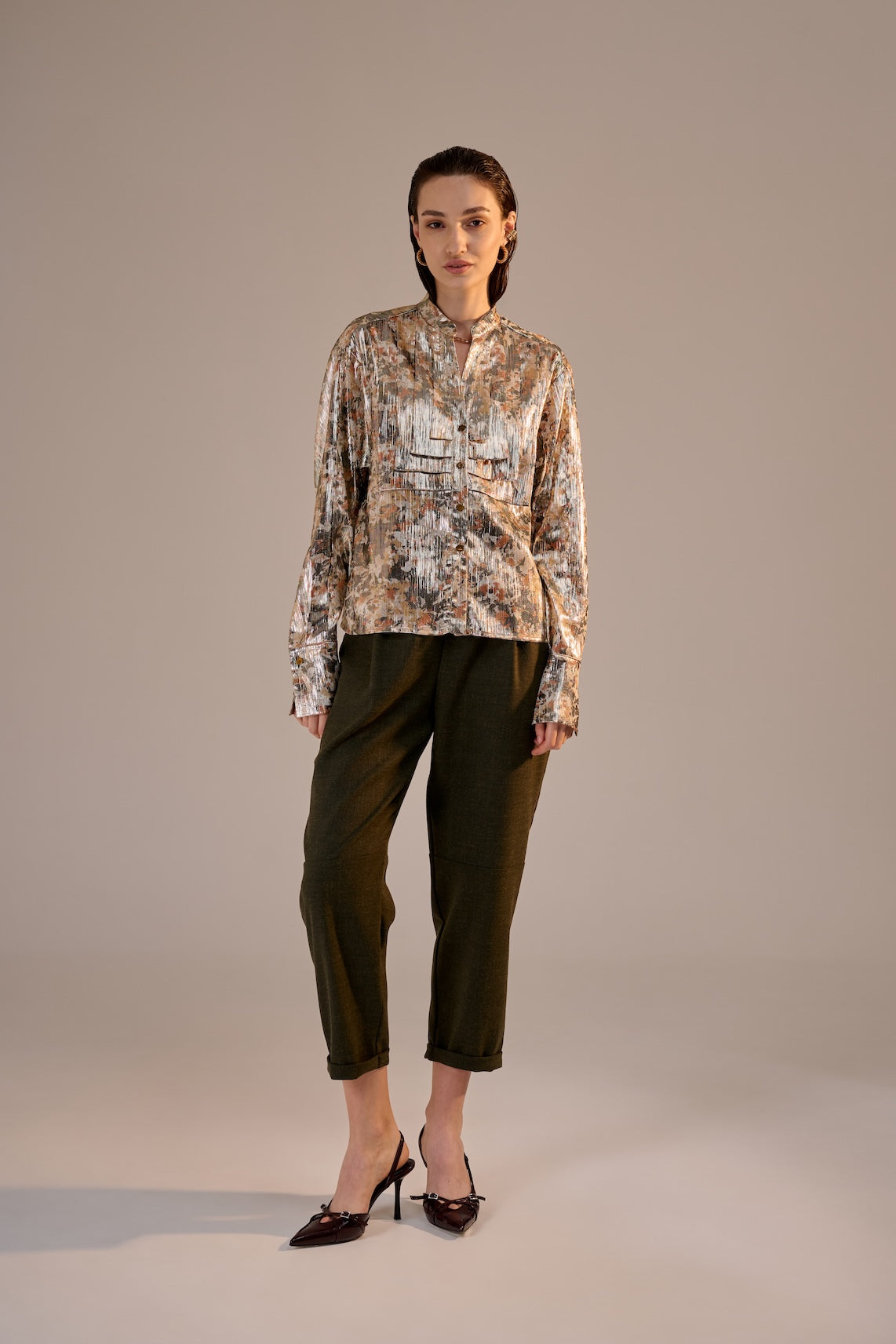 Pleats Shirt Gold Patterned