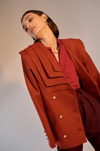 Rust Pleats Blazer
