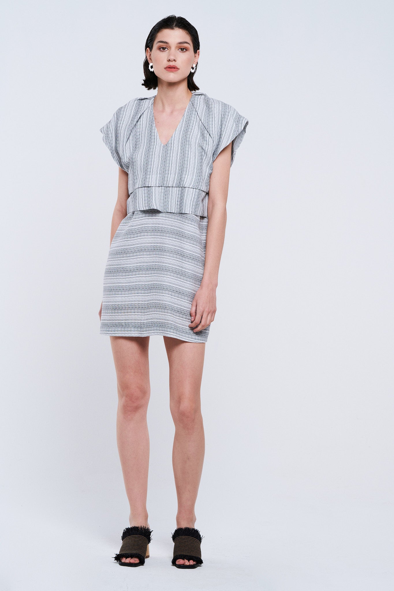 Short gray striped dress