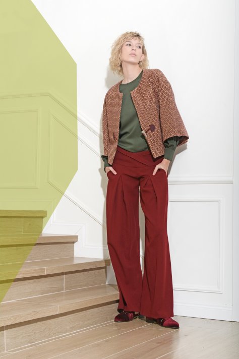 Pantalone a Palazzo Nero Grigio-chiaro Bordeaux